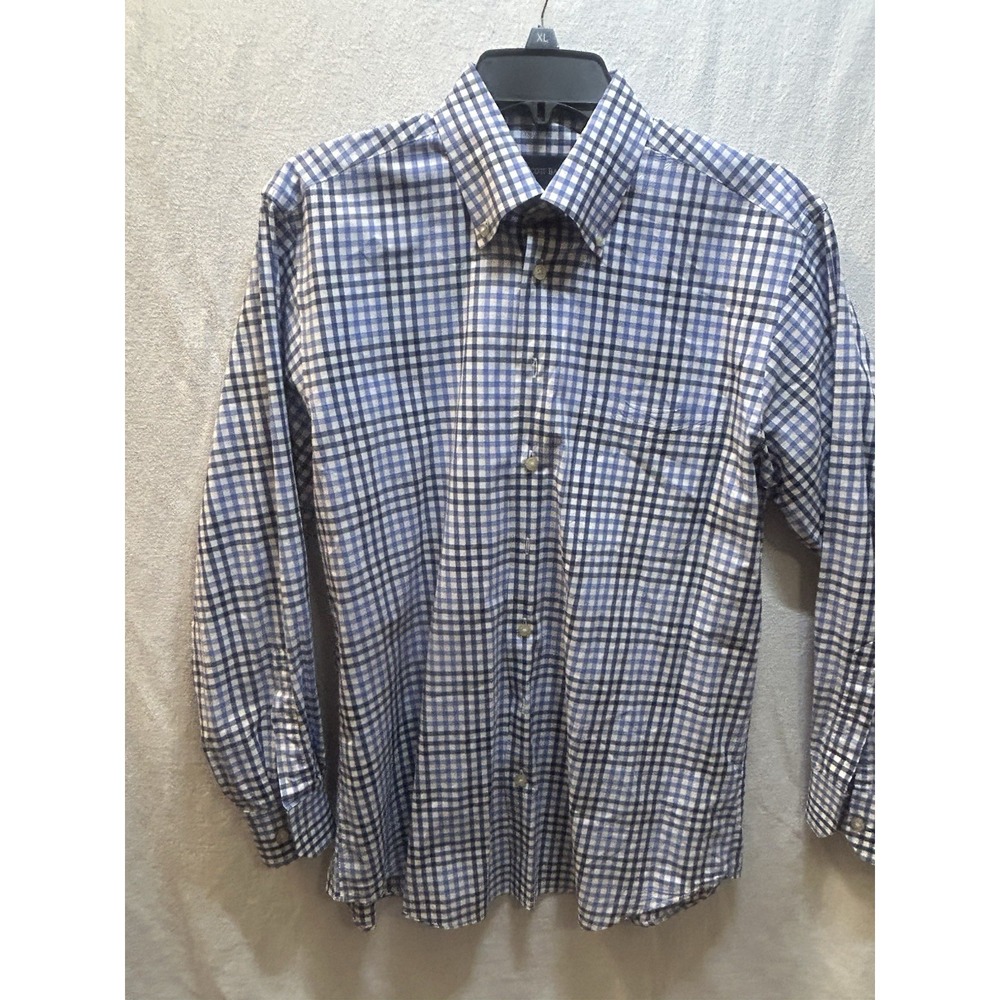 Scott Barber Men's Long Sleeve Shirt Size M Royal/Navy Blue Checked